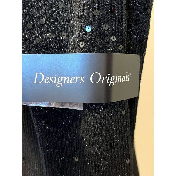 Designers Originals Women's Black Sequin Mock Neck Pullover Sweater L Goth - Picture 6 of 8